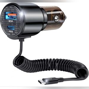 110W USB C Car Charger Fast Charging, with 5.7ft Type C Retractable Coiled Cable
